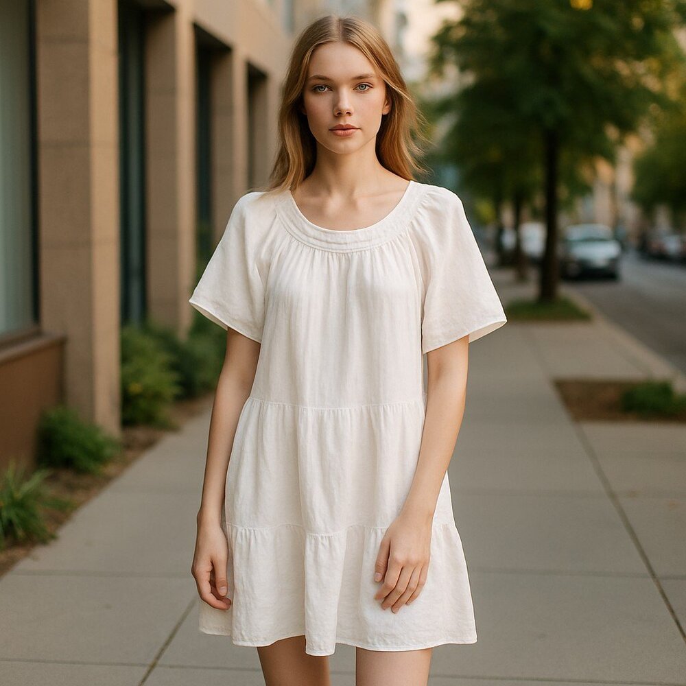 NWT Beach Lunch Lounge Gauze Dress Women Size L White Cotton Short Sleeve Beach